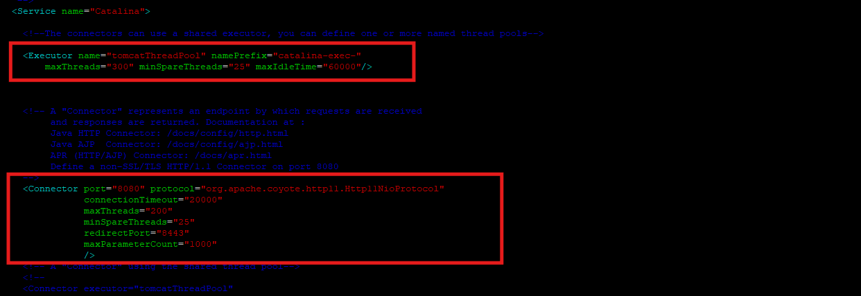 server.xml에 Thread 설정