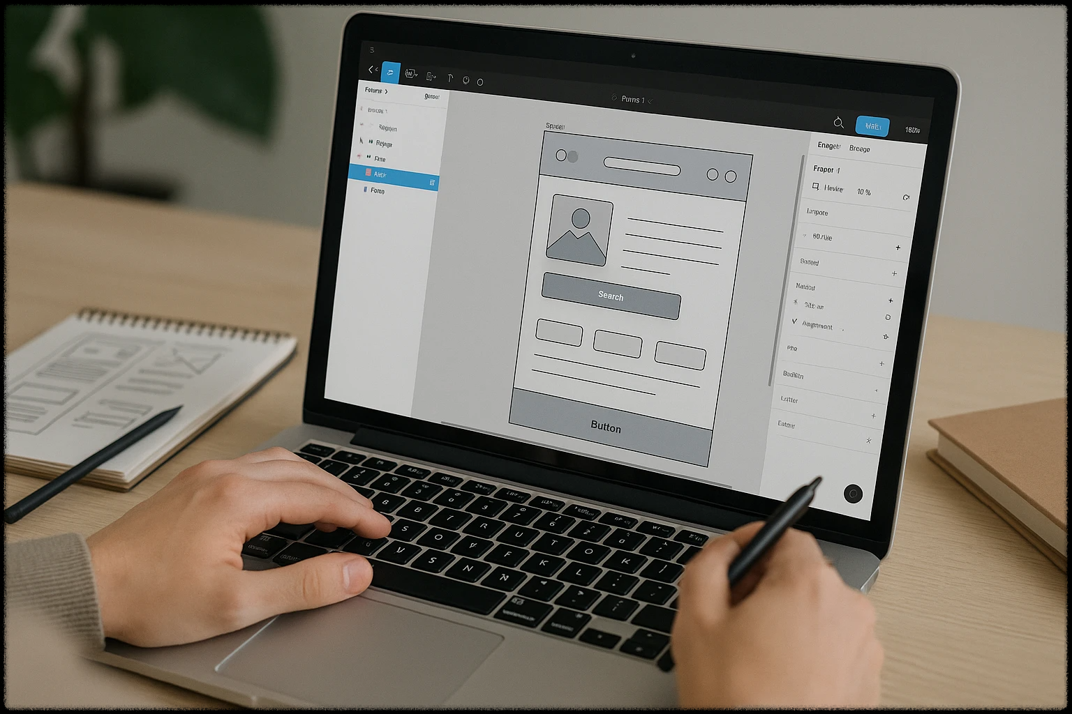 Figma에서 와이어프레임을 구성하며 작업 중인 모습