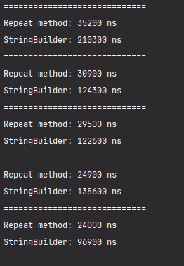 repeat, StringBuilder 성능 비교