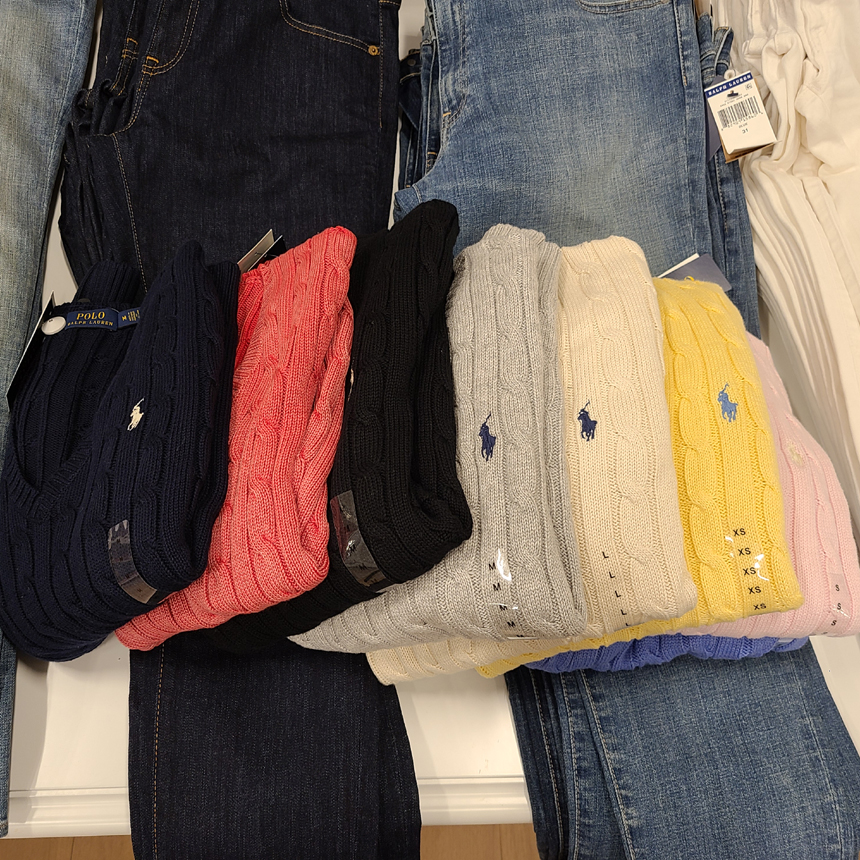 폴로랄프로렌 여성 코튼 브이넥 케이블 니트