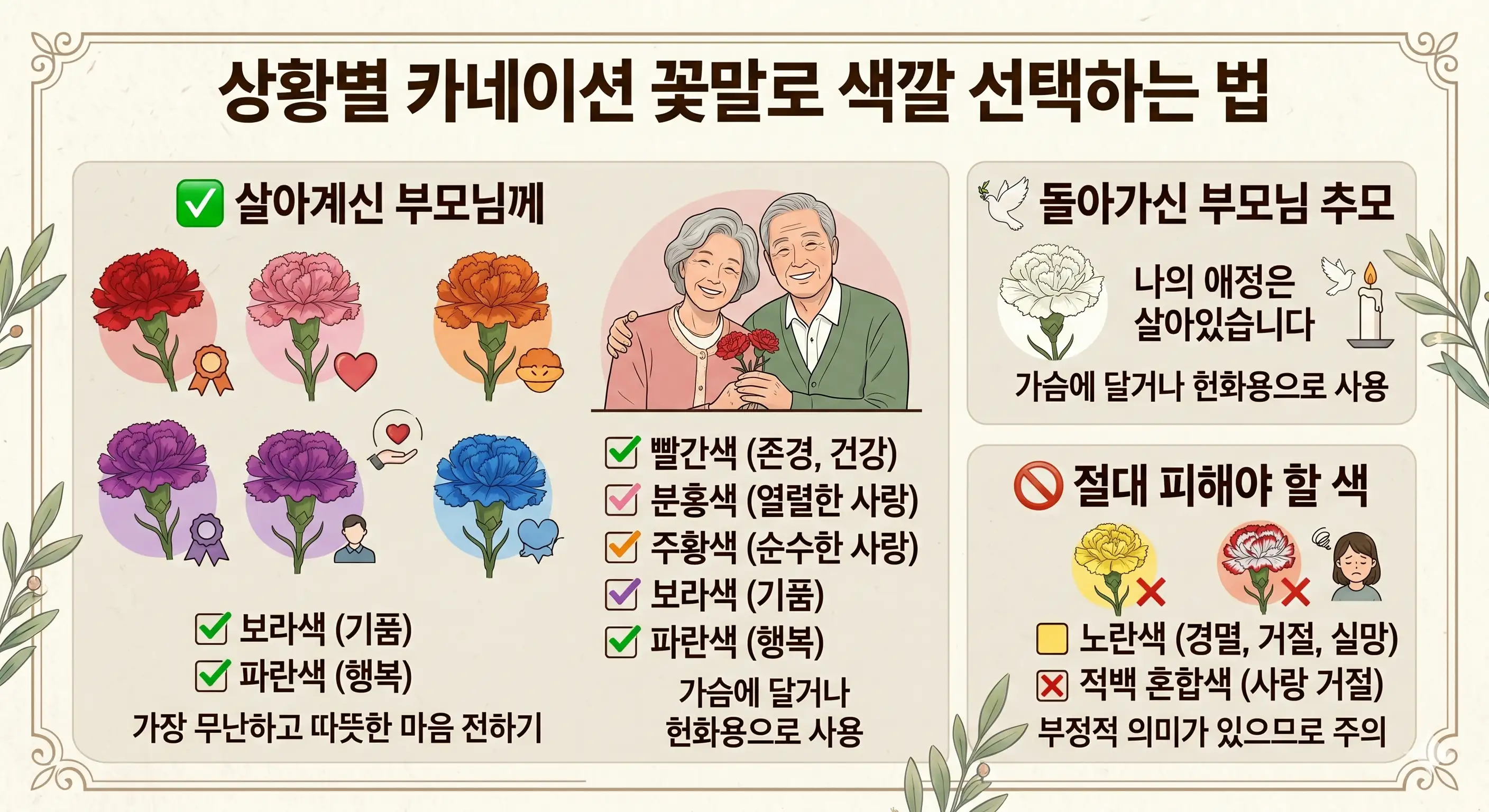 상황별 카네이션 꽃말로 선택하는 방법 이미지