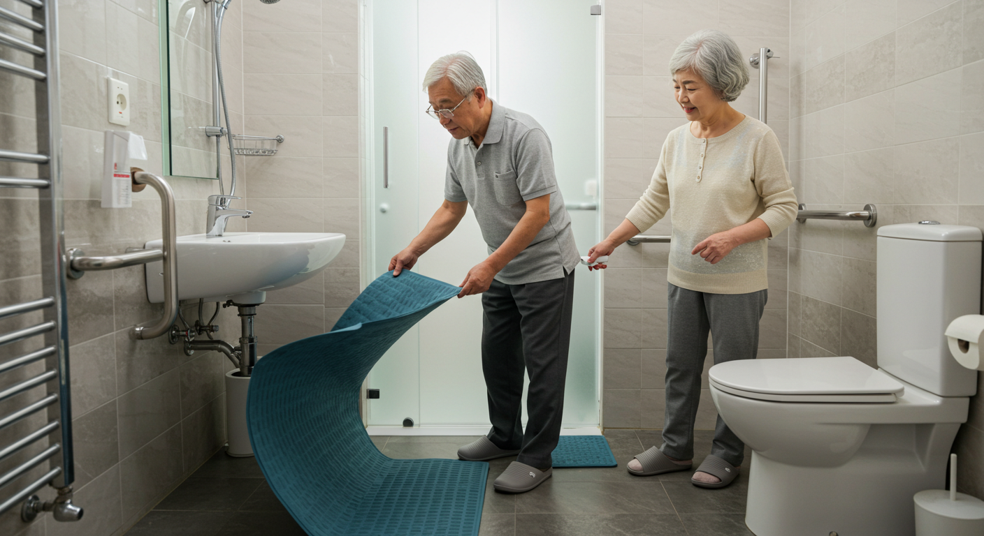 낙상예방을위해 화장실에 매트를 깔고 있어요