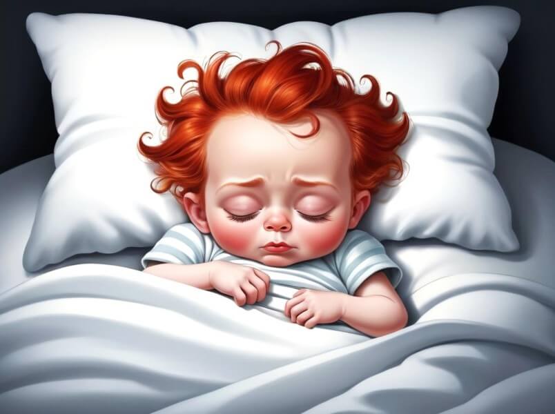 아파서 침대에 누워 자는 어린이