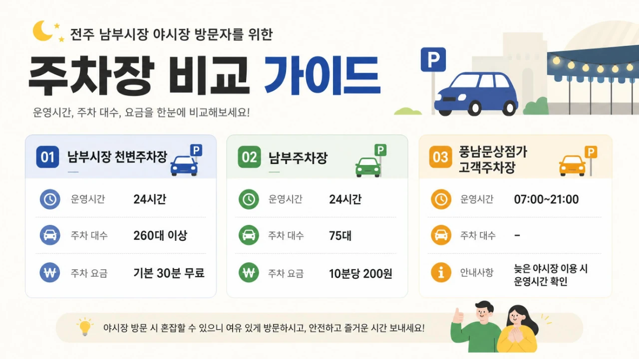 전주 남부시장 야시장 천변주차장 남부주차장 비교