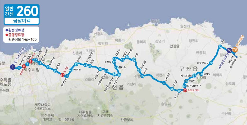 제주도 버스노선 - 일반간선버스201, 202, 일반간선버스211, 212, 일반간선버스221, 222, 일반간선버스231, 일반간선버스232, 일반간선버스240, 일반간선버스251, 252, 253, 254, 255, 일반간선버스260, 일반간선버스270, 일반간선버스281, 282, 일반간선버스291, 292, 295