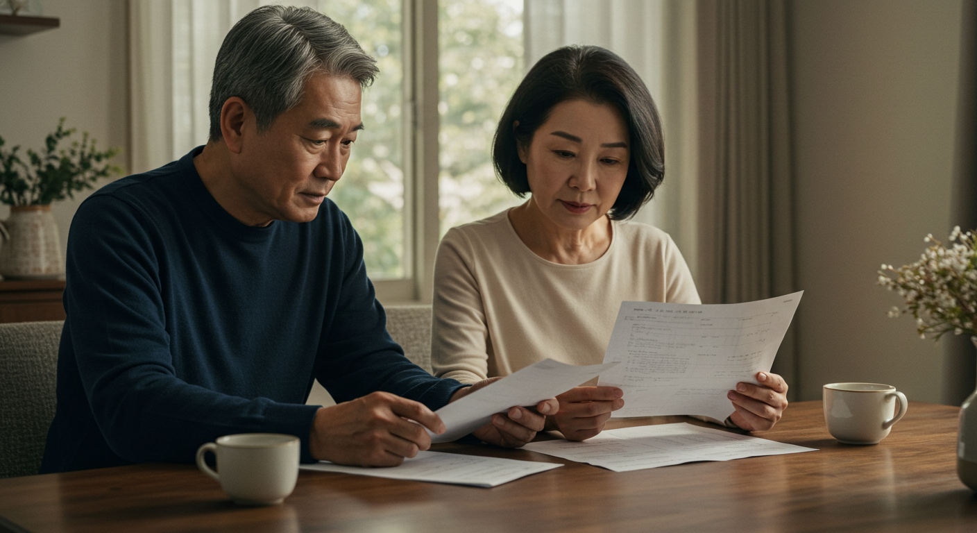 식탁에서 대화하는 부부