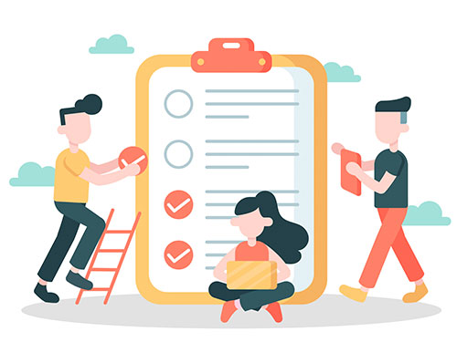 체크리스트를 들고 다니며 점검하는 두 사람의 일러스트