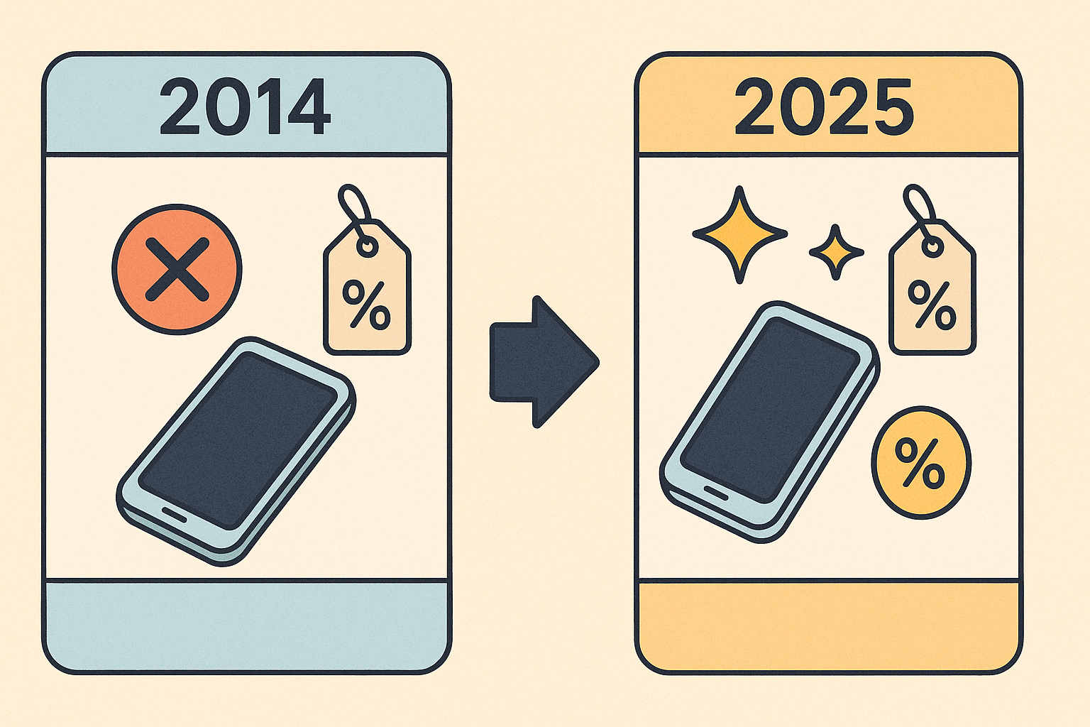 단통법 시행 전과 폐지 후의 휴대폰 할인 정책을 시각적으로 비교한 이미지