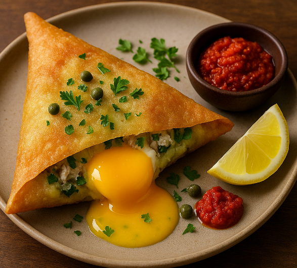 튀니지 전통 음식 브릭 달걀 튀김파이 관련사진