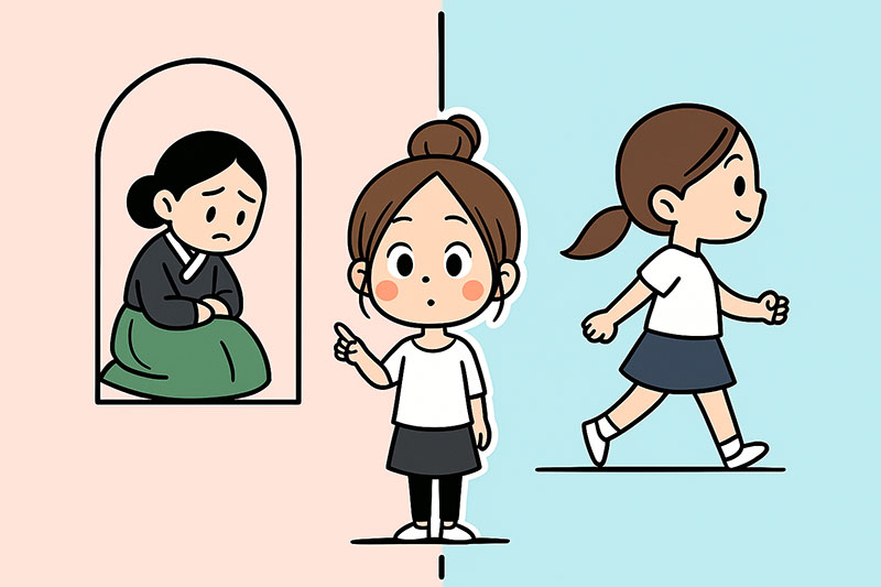 조선시대 여성의 제한적인 삶의 모습을 보여주는 일러스트