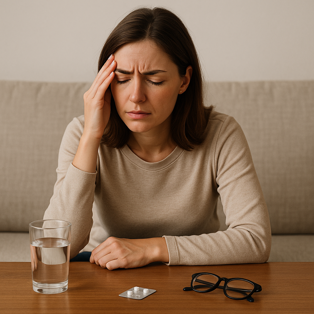 두통이 생기는 사람을 나타내는 사진