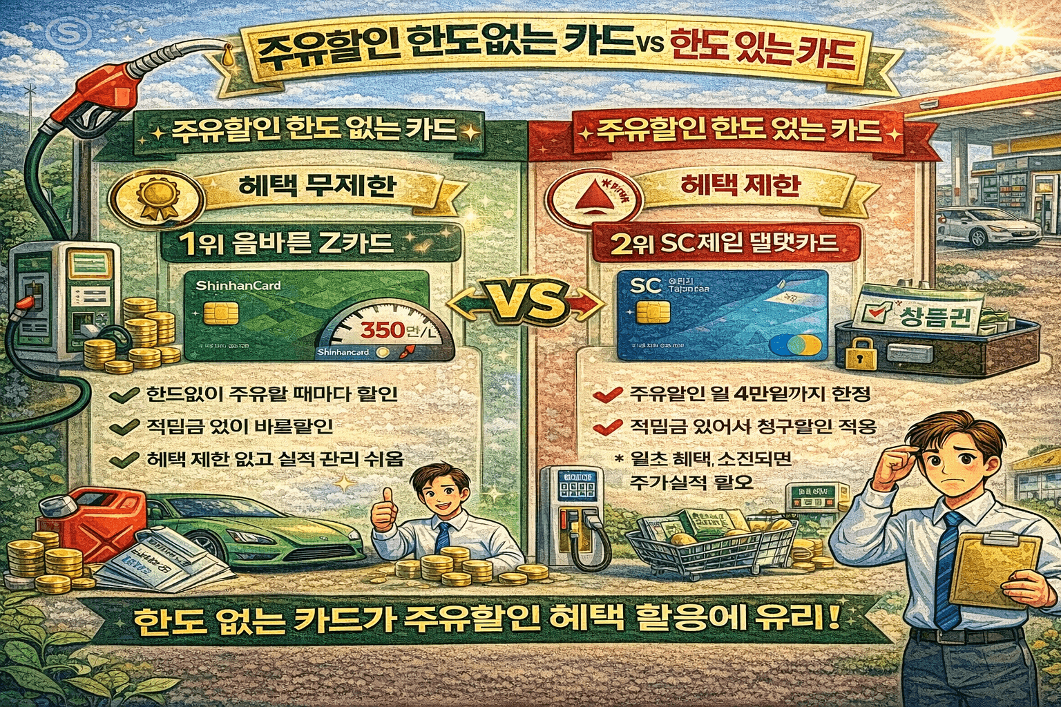 주유 할인 한도 없는 카드 vs 한도 있는 카드