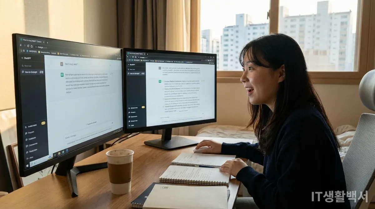 역할을 부여한 프롬프트와 일반 프롬프트의 차이를 비교하는 화면