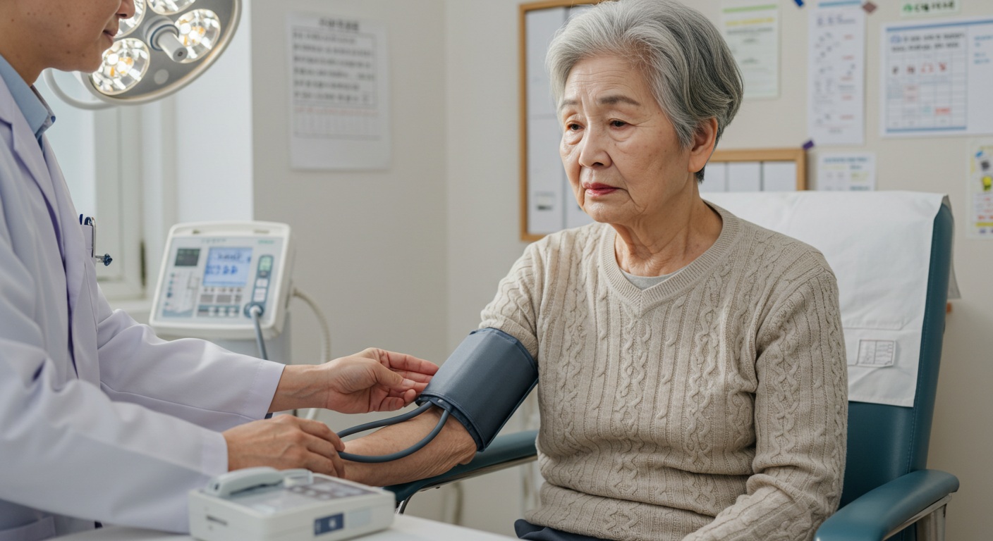 노인 건강검진 장면: 의사와 상담하는 고령 환자