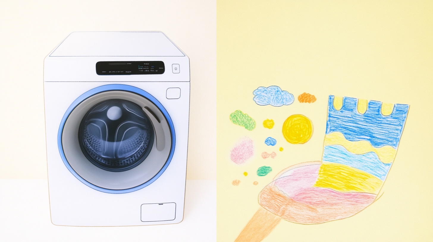 삼성 스마트 세탁 모드 기능과 일반 브랜드의 기본 설정을 나란히 비교하여 사용자 인터페이스의 세련미를 강조한 이미지