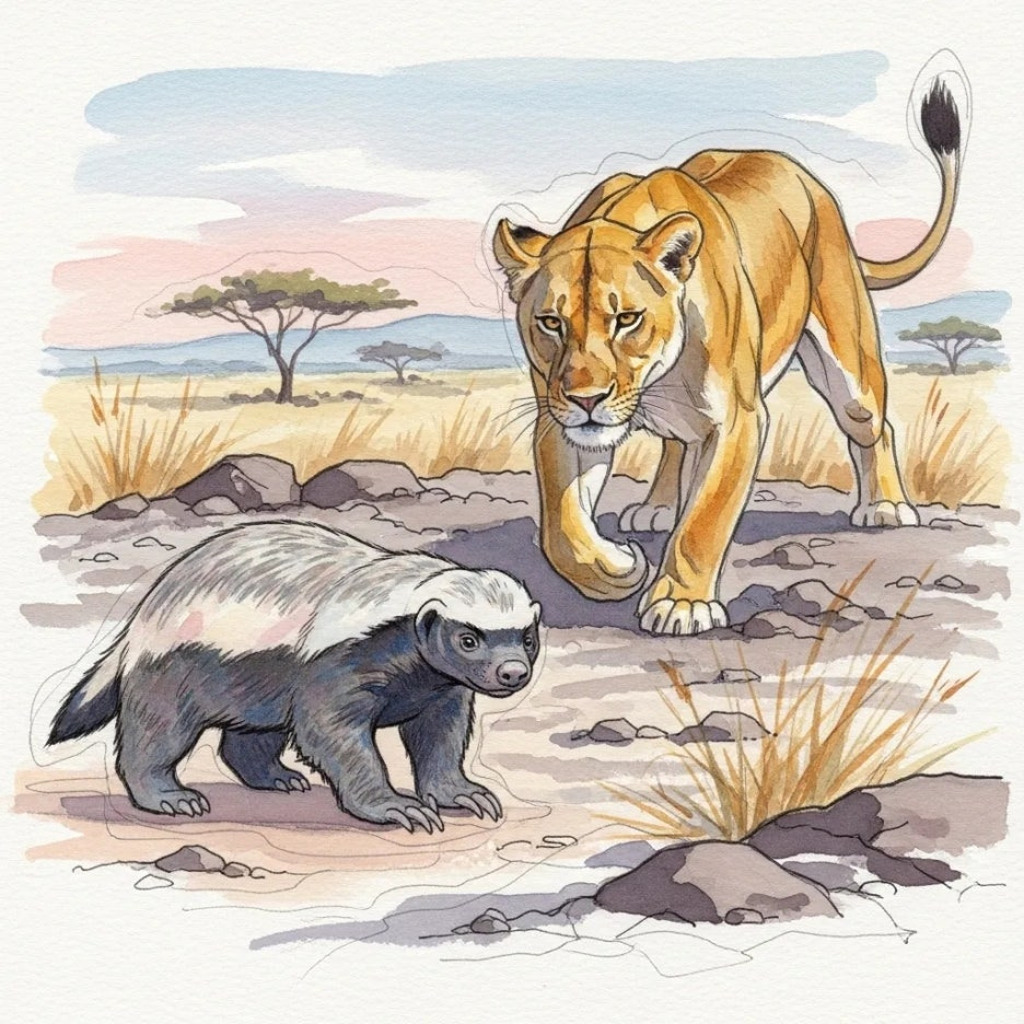 맹수 앞에서도 당당한 벌꿀오소리의 모습