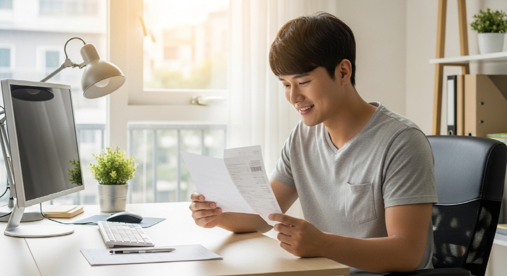 전기요금 고지서를 보고 안도하는 자영업자
