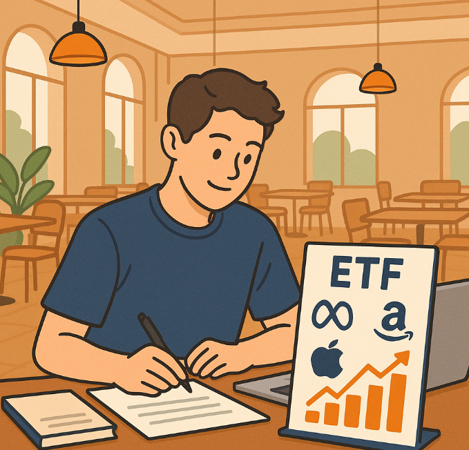 해외기업과 ETF관련 자료를 보는 남성 이미지