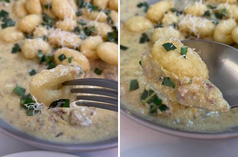 고기 알갱이가 씹히는 소스에 뇨끼