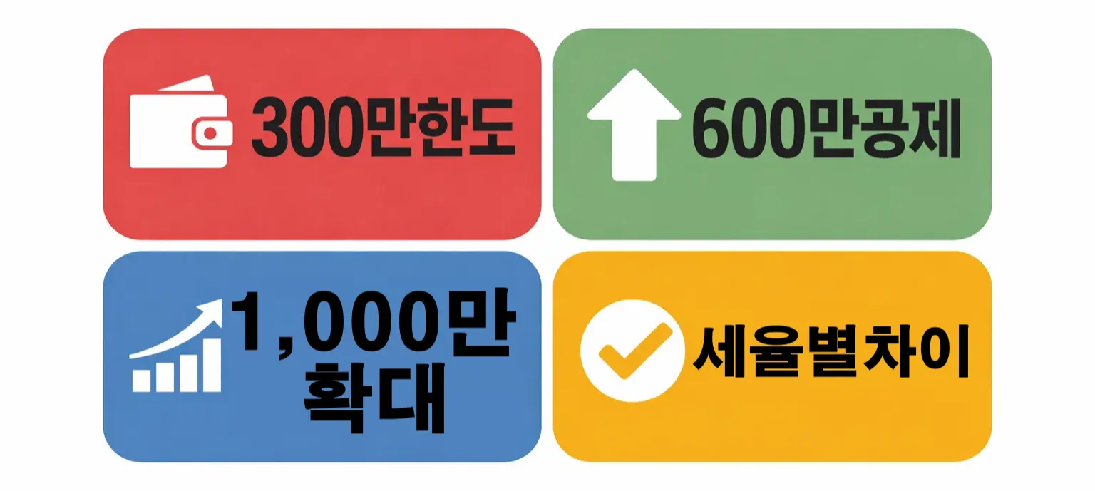 주택담보대출 이자상환액 연말정산 공제 한도 300만 600만 1000만 확대 구조와 세율별 환급 차이 안내 이미지