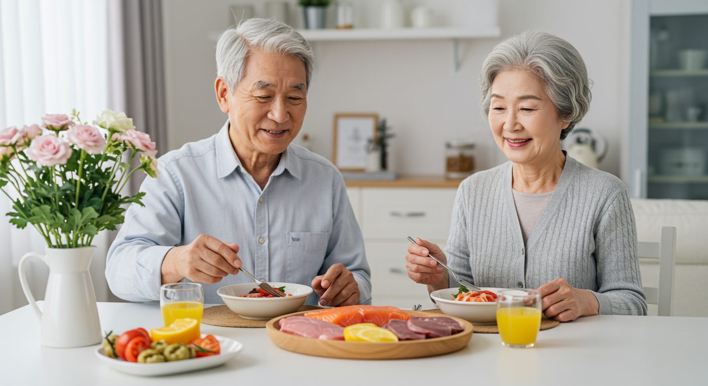노년층이 단백질을 섭취하고 있는 이미지