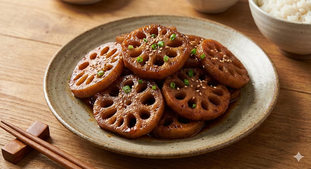 피를 맑게 하는 탄닌 성분이 응축되어 지혈과 염증 완화를 돕고 비타민 C로 피로를 해소하는 쫀득한 연근 조림