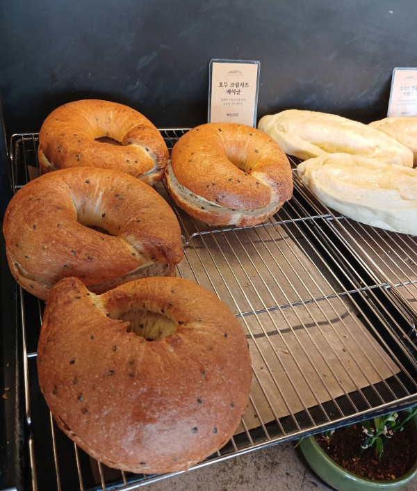 초소책방 빵 진열대