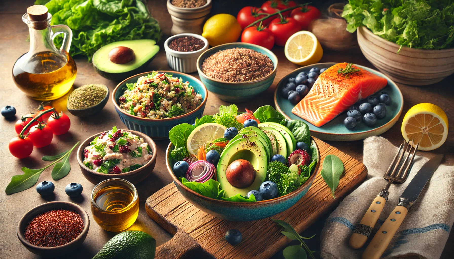 테이블 위에 있는 건강한 자연 식재료들