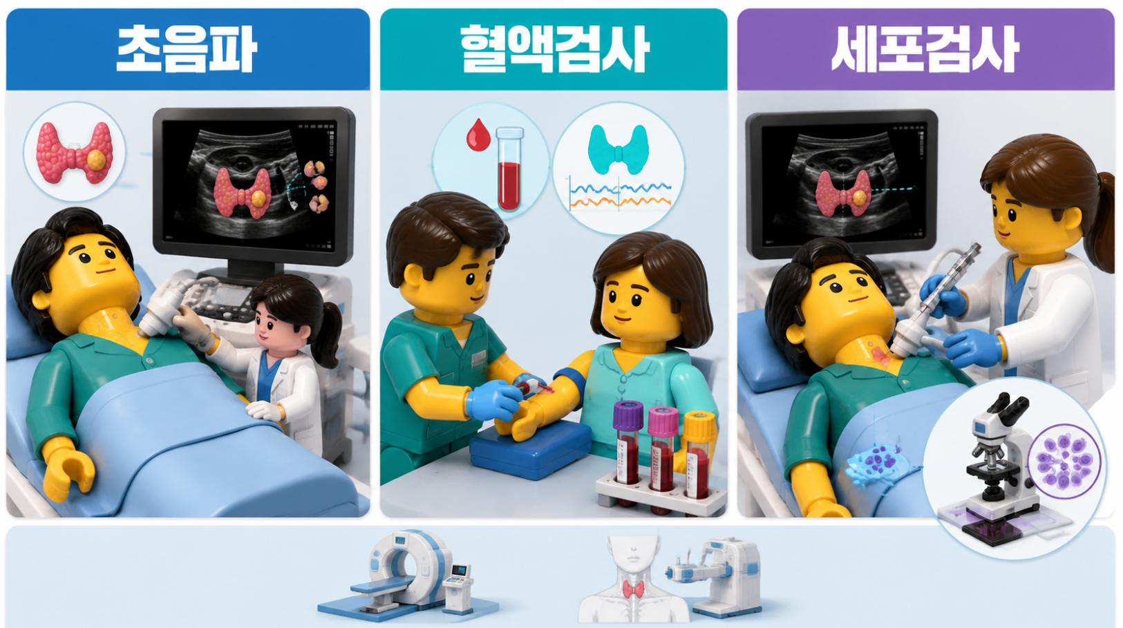 갑상선초음파와 혈액검사, 세포검사가 확인하는 정보와 검사 방법의 차이