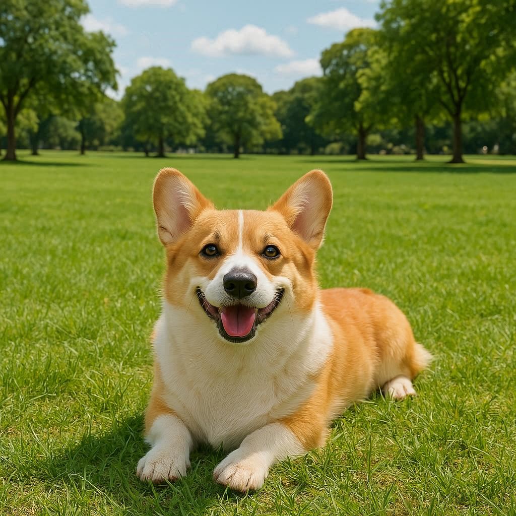잔디-공원-위에-누워있는-웰시코기