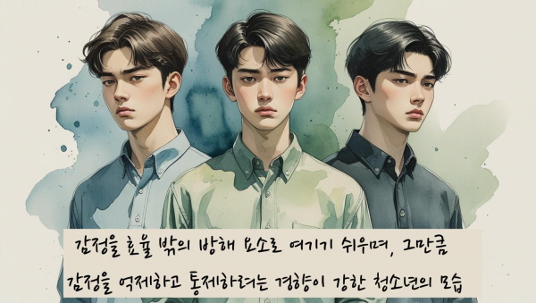 감정을 효율 밖의 방해 요소로 여기기 쉬우며, 그만큼 감정을 억제하고 통제하려는 경향에 관한 그림