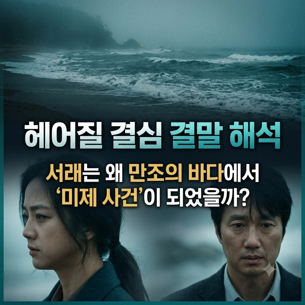 영화 헤어질 결심 안개 짙게 깔린 바닷가와 파도치는 해변 풍경