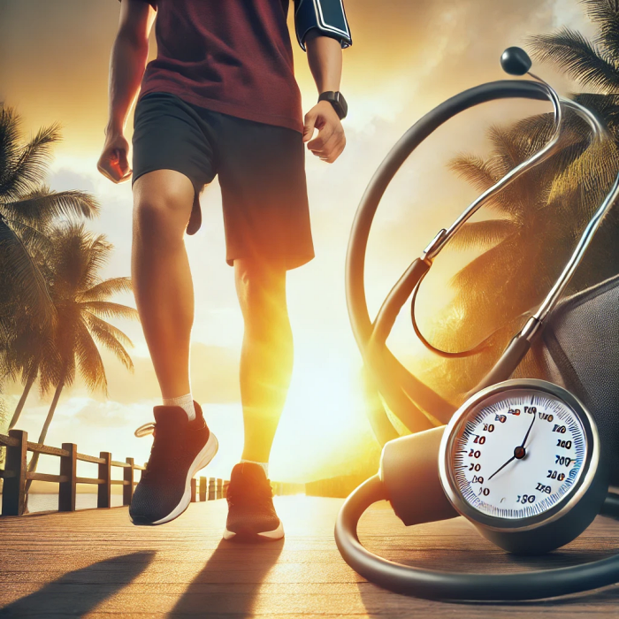 혈압 조절을 위한 규칙적인 걷기 운동을 실천하는 사람 이미지