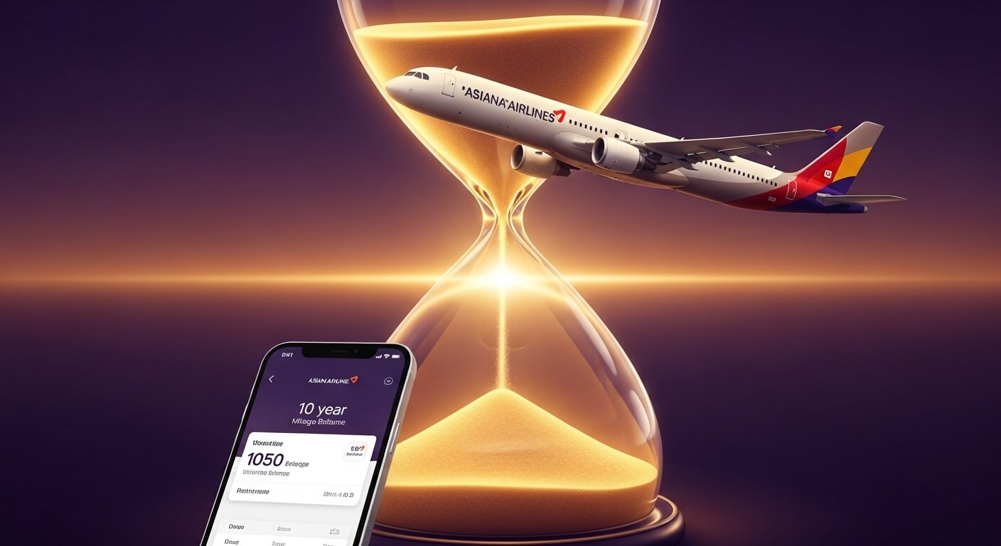 아시아나항공과시간타이머와 10YEAR이 적힌 휴대폰