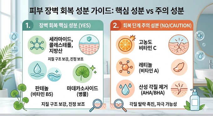 피부 장벽 회복 성분 비교 세라마이드 판테놀 레티놀 비타민C 차이