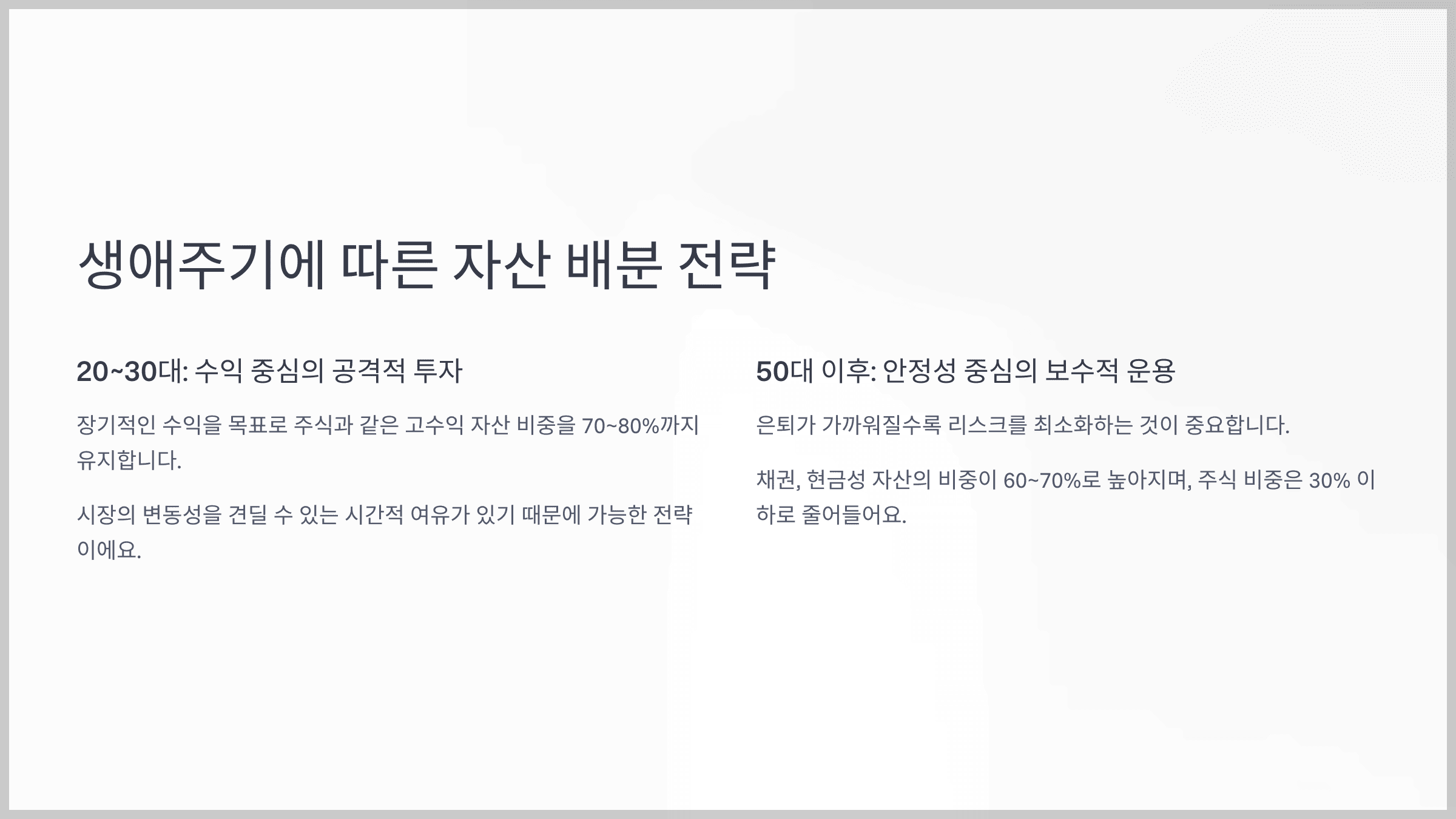 생애주기에 따른 자산 배분 전략