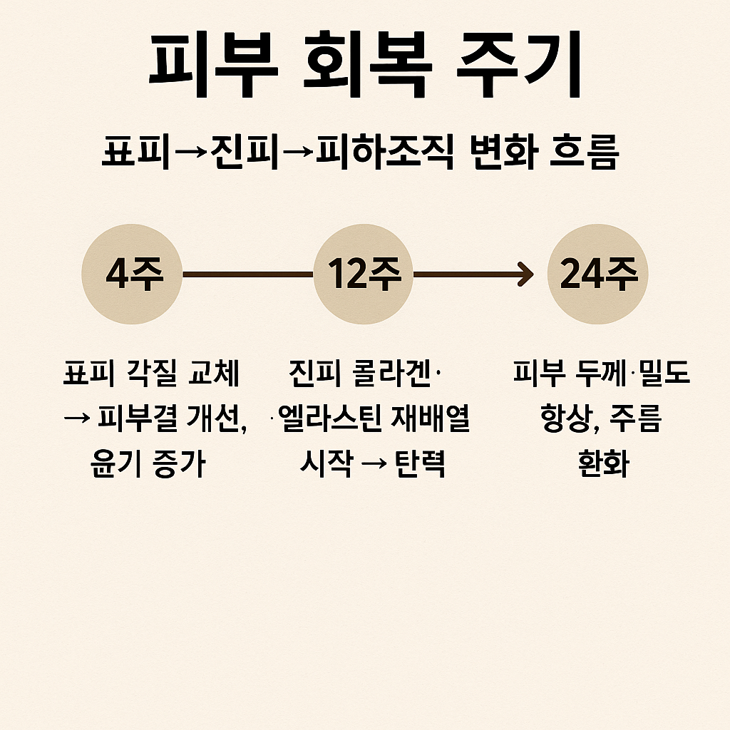 “피부 회복 주기 – 표피→진피→피하조직 변화 흐름”