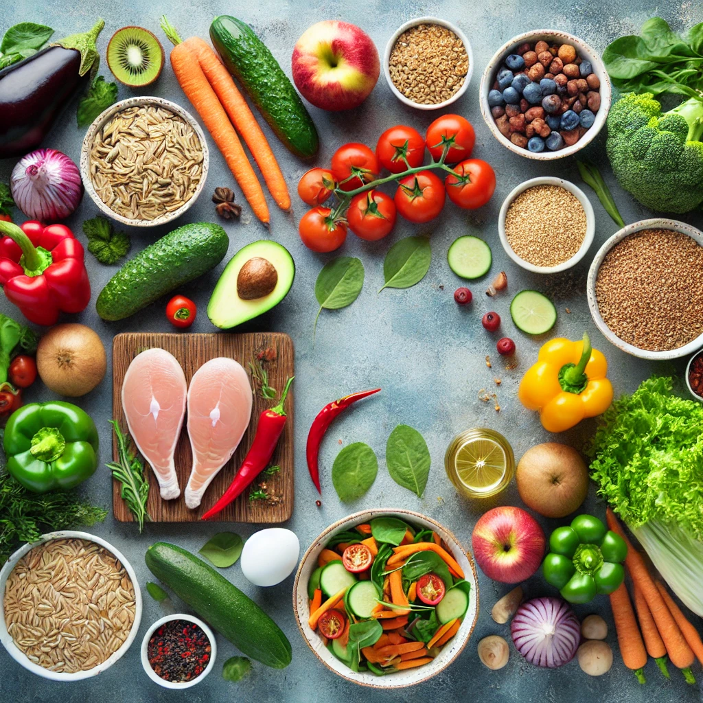 다양한 건강식 재료가 포함된 식단 구성표
