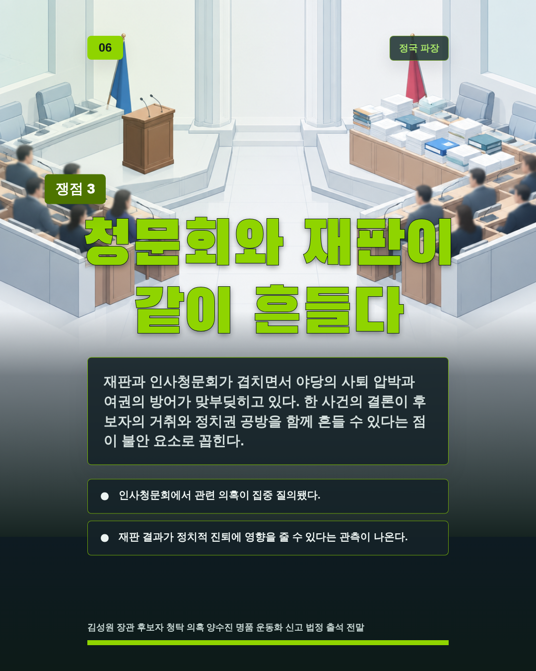청문회와 재판이 같이 흔들다