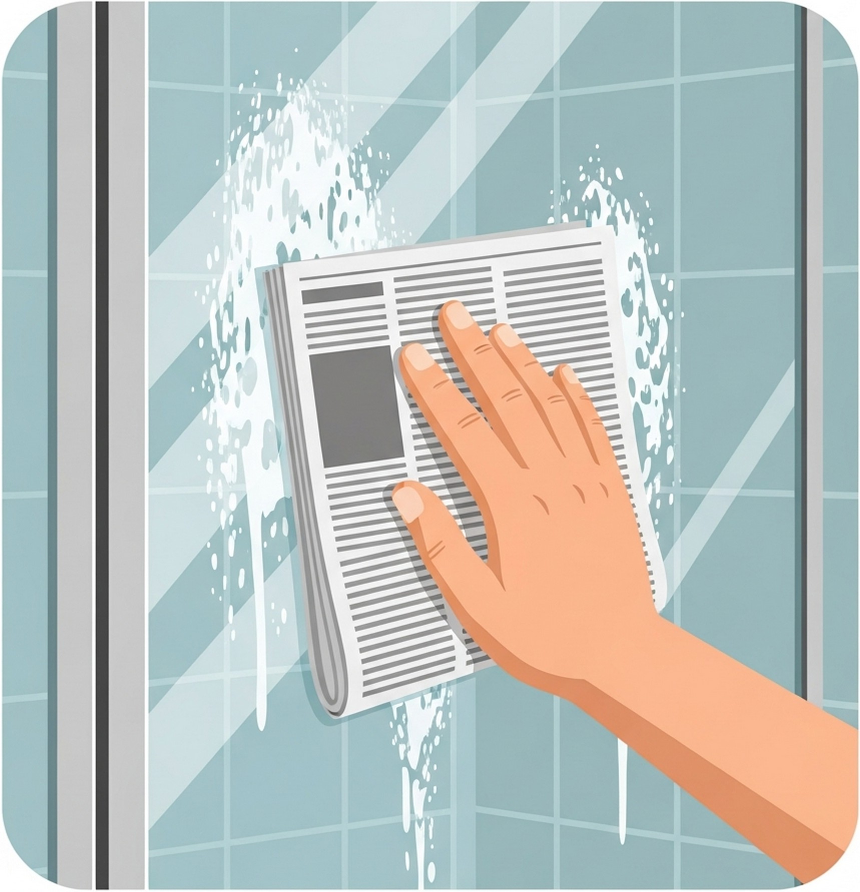 샤워부스 유리 신문지 닦기