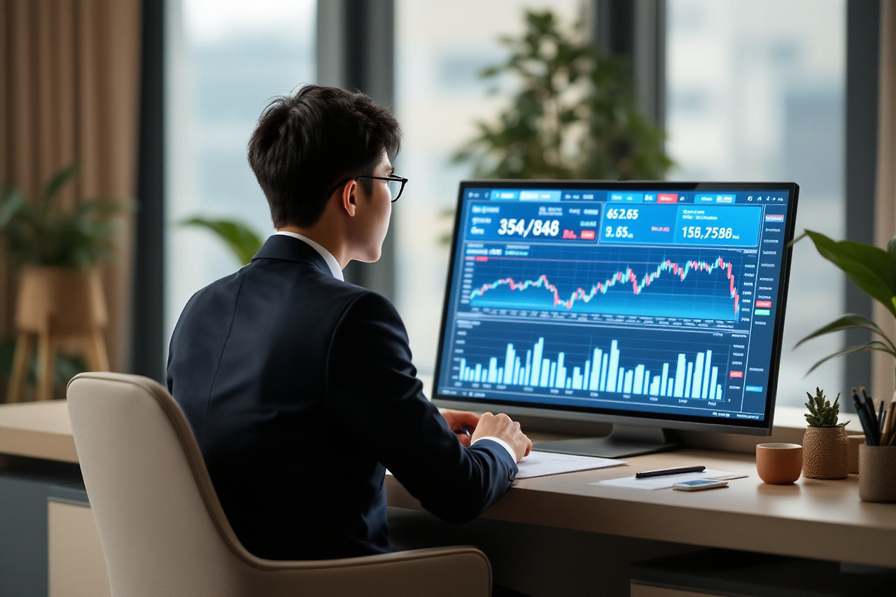 컴퓨터 모니터를 들여다 보는 남자