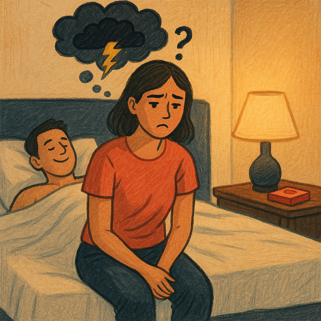 불만족스러운 표정의 여성.