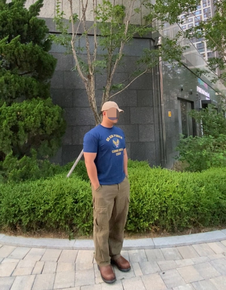 데일리룩('26. 6. 5.)랭글러 빈티지 볼캡, 카고브로스 에어포스 빈티지 아메리칸 반팔 티셔츠, 프리즘웍스 카고 팬츠, 레드윙 페코스 11인치 워크부츠 2231 엔지니어부츠
