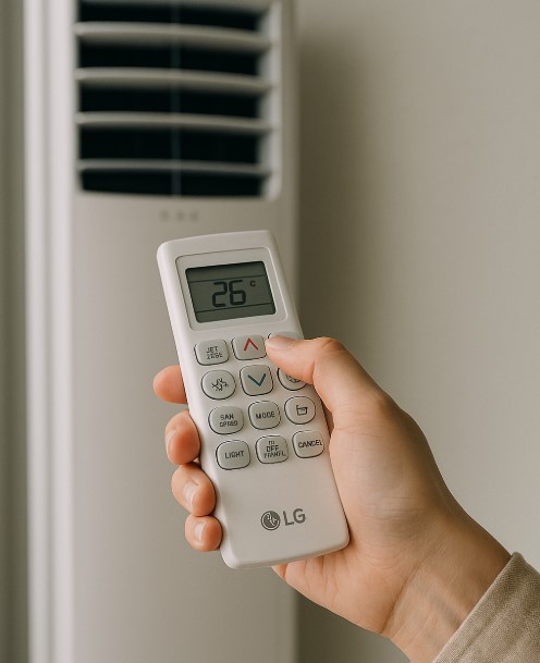 LG에어컨 리모컨 사용하는 이미지