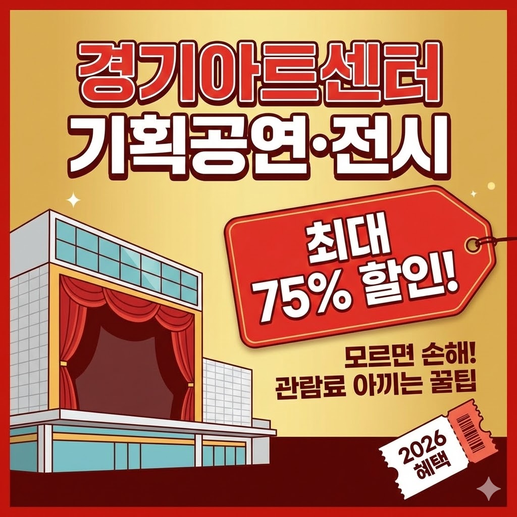 경기아트센터 공연 및 전시 관람료 할인 대상별 혜택 및 증빙 서류 요약 안내 이미지