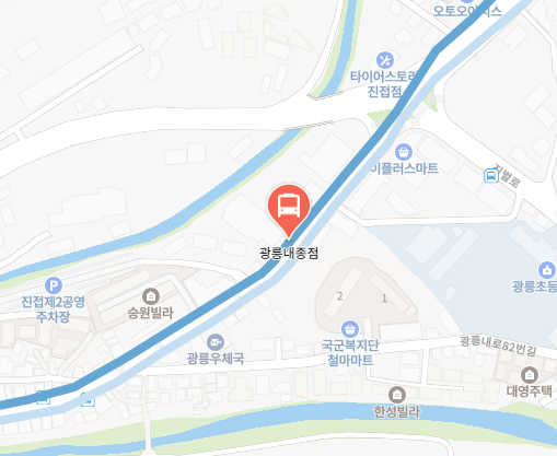 진접광릉내종점에서 인천공항 리무진 공항버스(8844번) 지도 위치