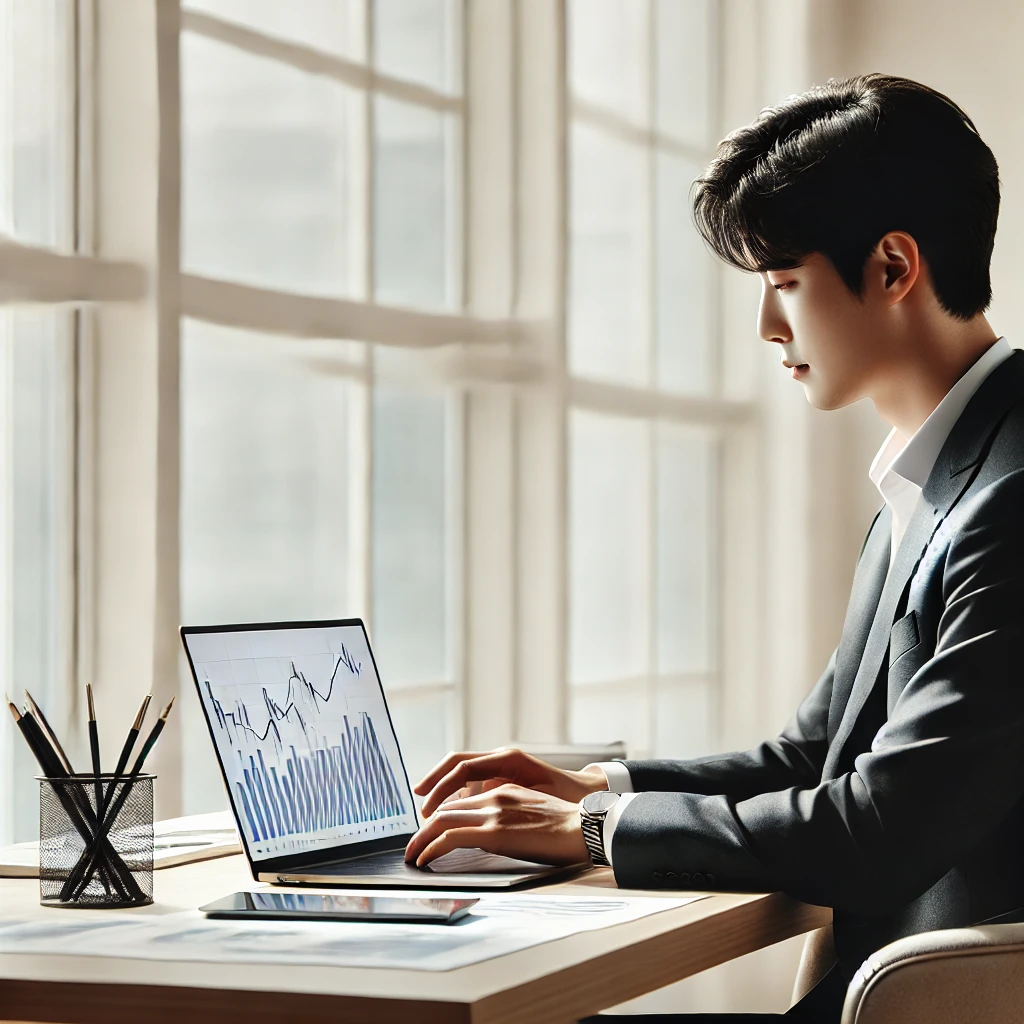 책상에서 차트보고 있는 남자