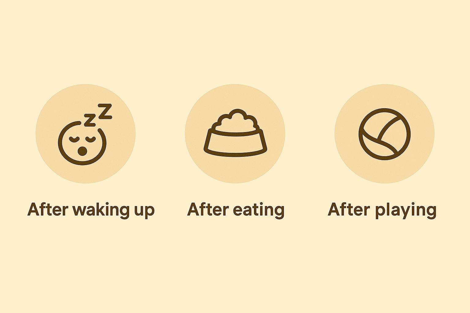 잠에서 깬 직후, 식사 후, 놀이 후를 아이콘으로 표현한 배변 골든타임