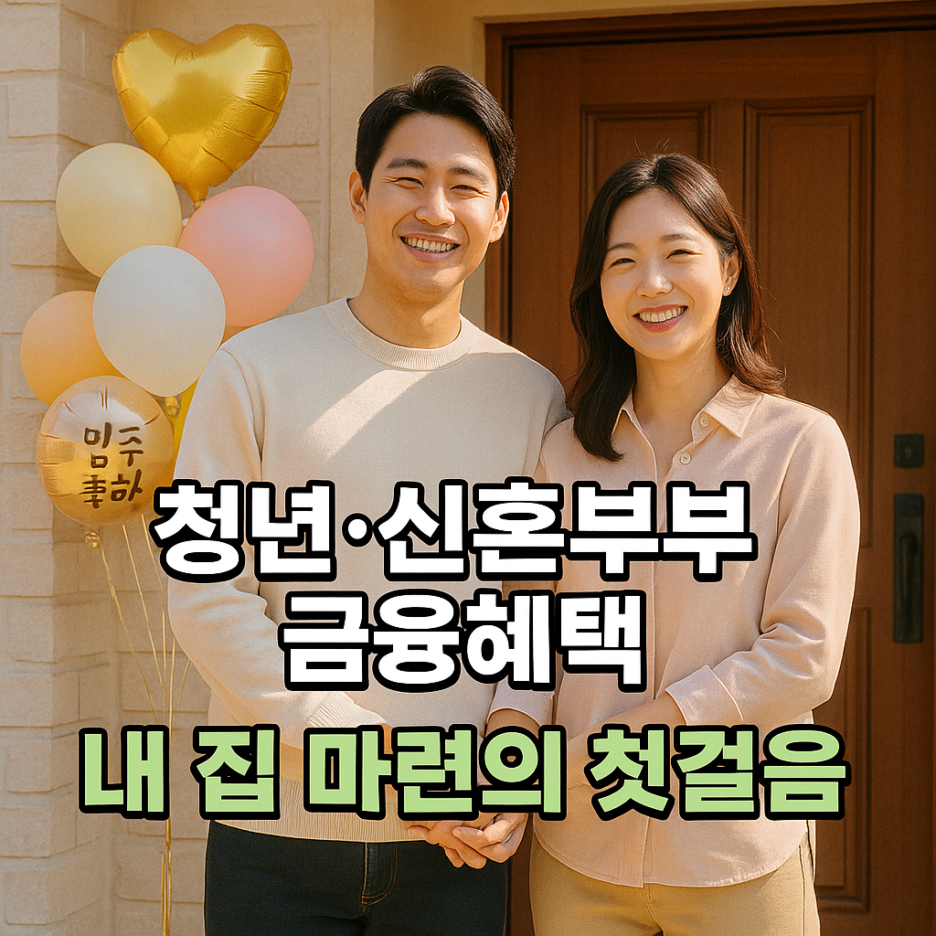 새집 앞에서 손을 잡고 미소 짓는 신혼부부