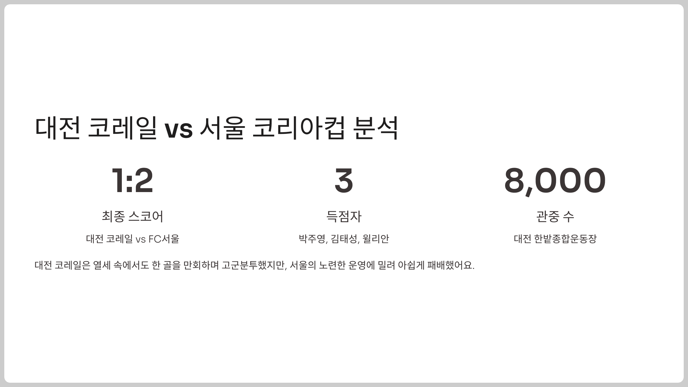 대전 코레일 vs 서울 코리아컵 분석